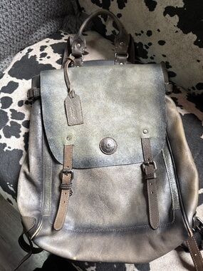 Old Trend Light Blue Gray Leather Backpack